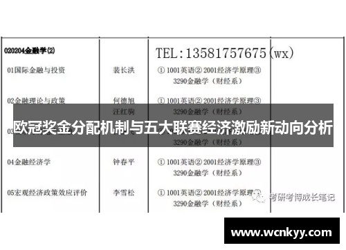 欧冠奖金分配机制与五大联赛经济激励新动向分析